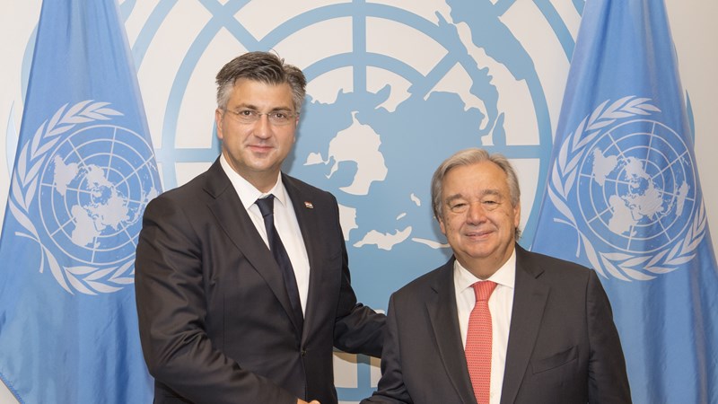 Predsjednik Vlade Plenković uoči današnjeg govora na Općoj skupštini UN-u sastao se s glavnim tajnikom UN-a Guterresom